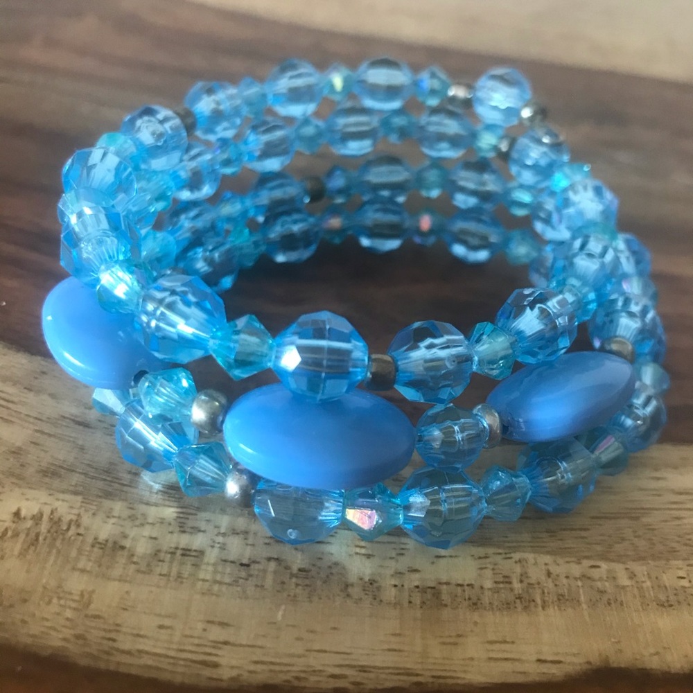 Cornflower Blue Bead Coil Wrap Bracelet
